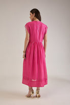 BEVIN PINK FUCHSIA STRIPED SCALLOPED FIT & FLARE MIDI DRESS - Sunday Story