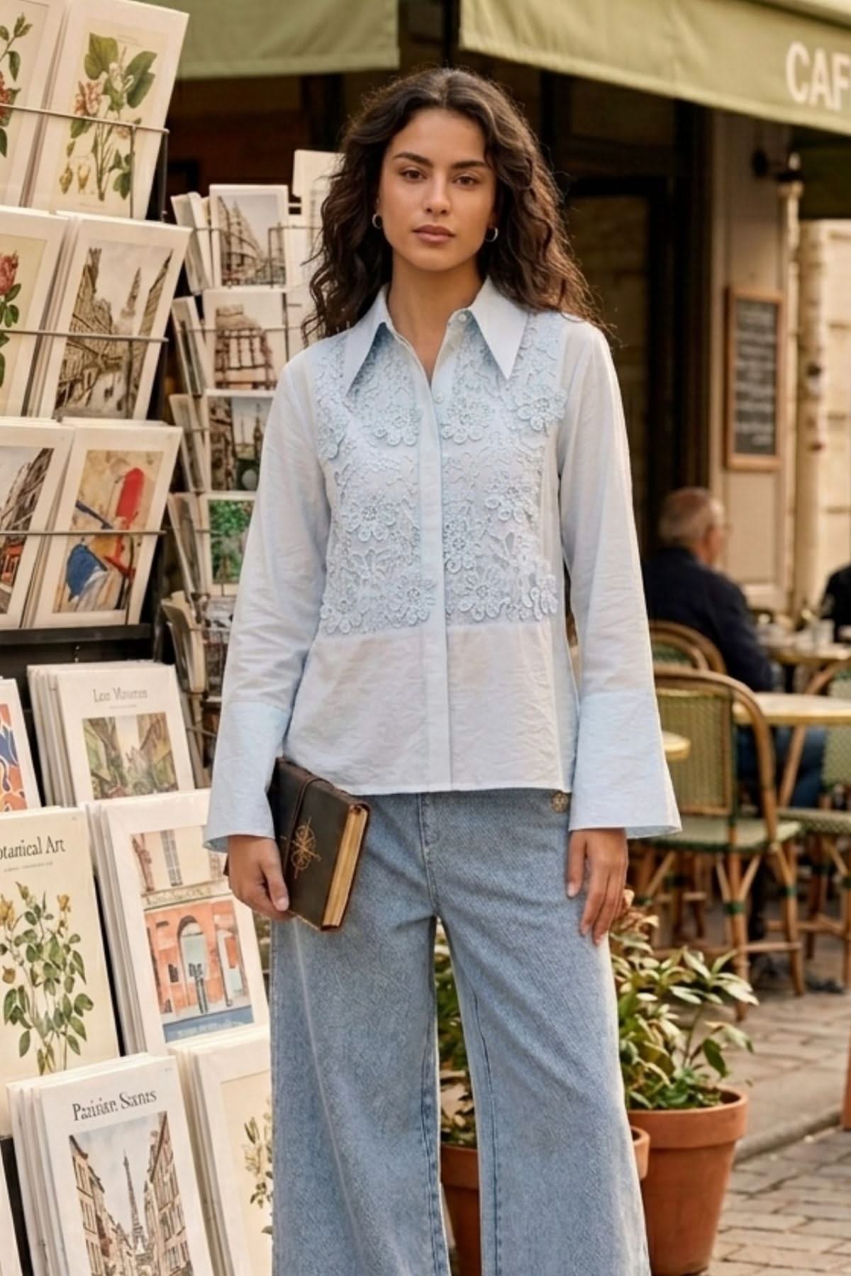 BLAIR 3D FLORAL LACE VISCOSE NYLON SHIRT - Sunday Story