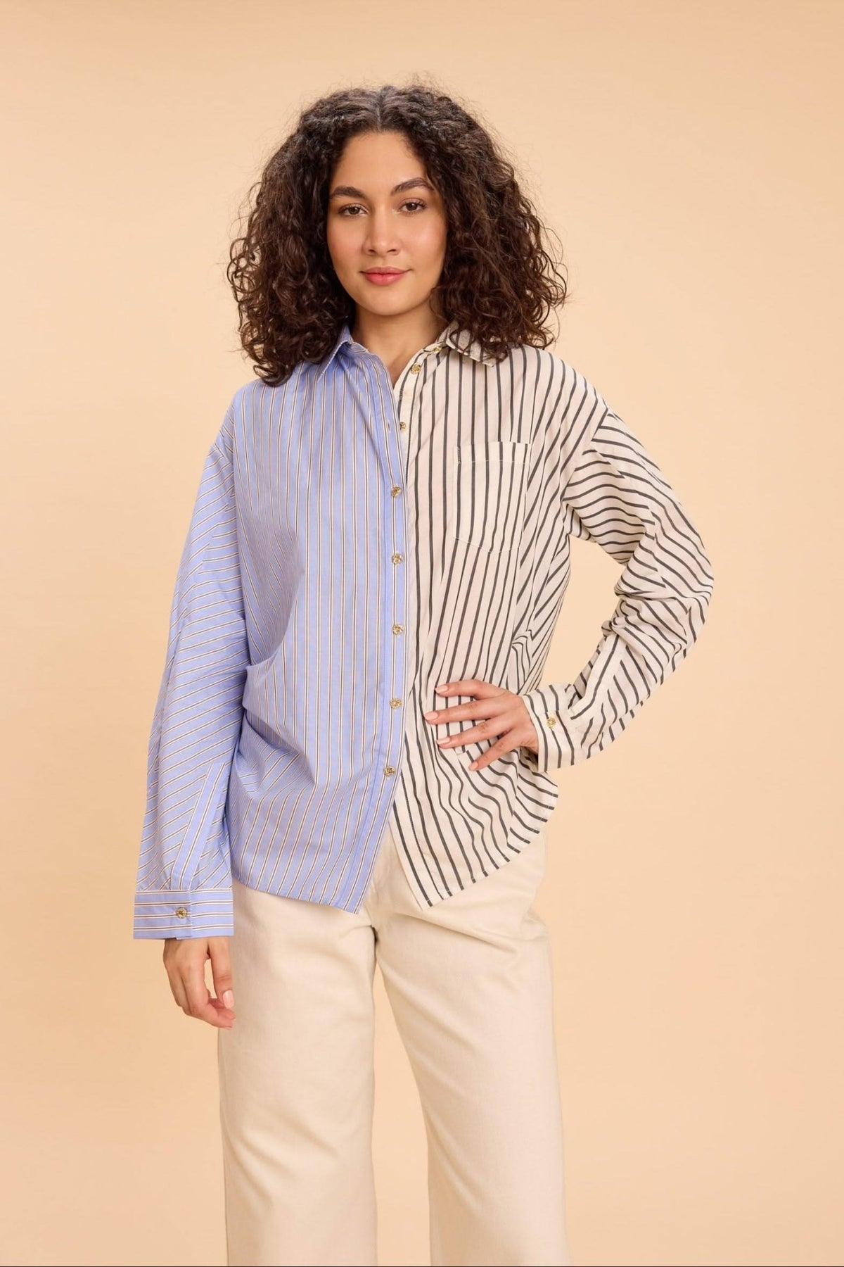 BLAKE HALF AND HALF STRIPE MIX SHIRT - Sunday Story