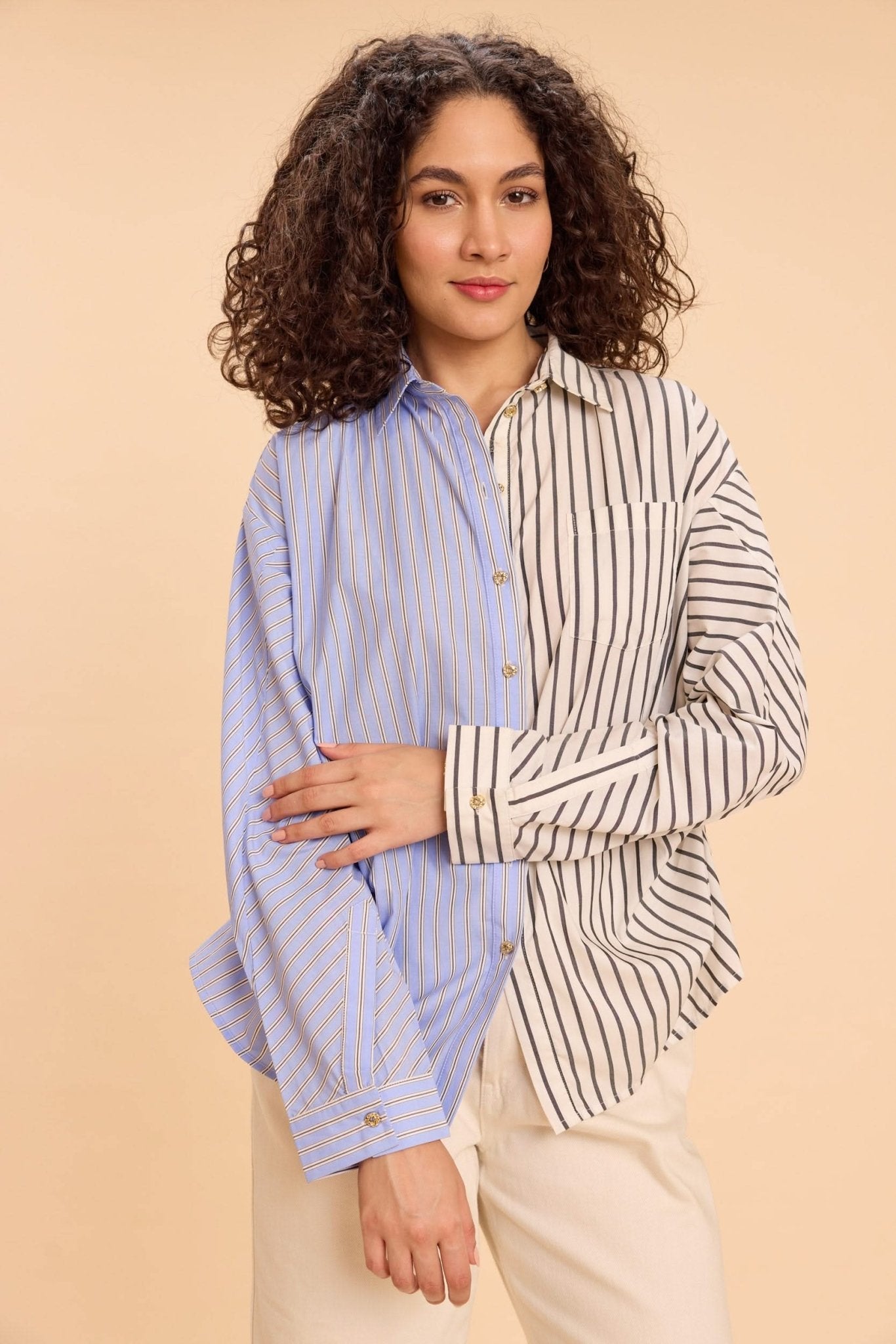 BLAKE HALF AND HALF STRIPE MIX SHIRT - Sunday Story