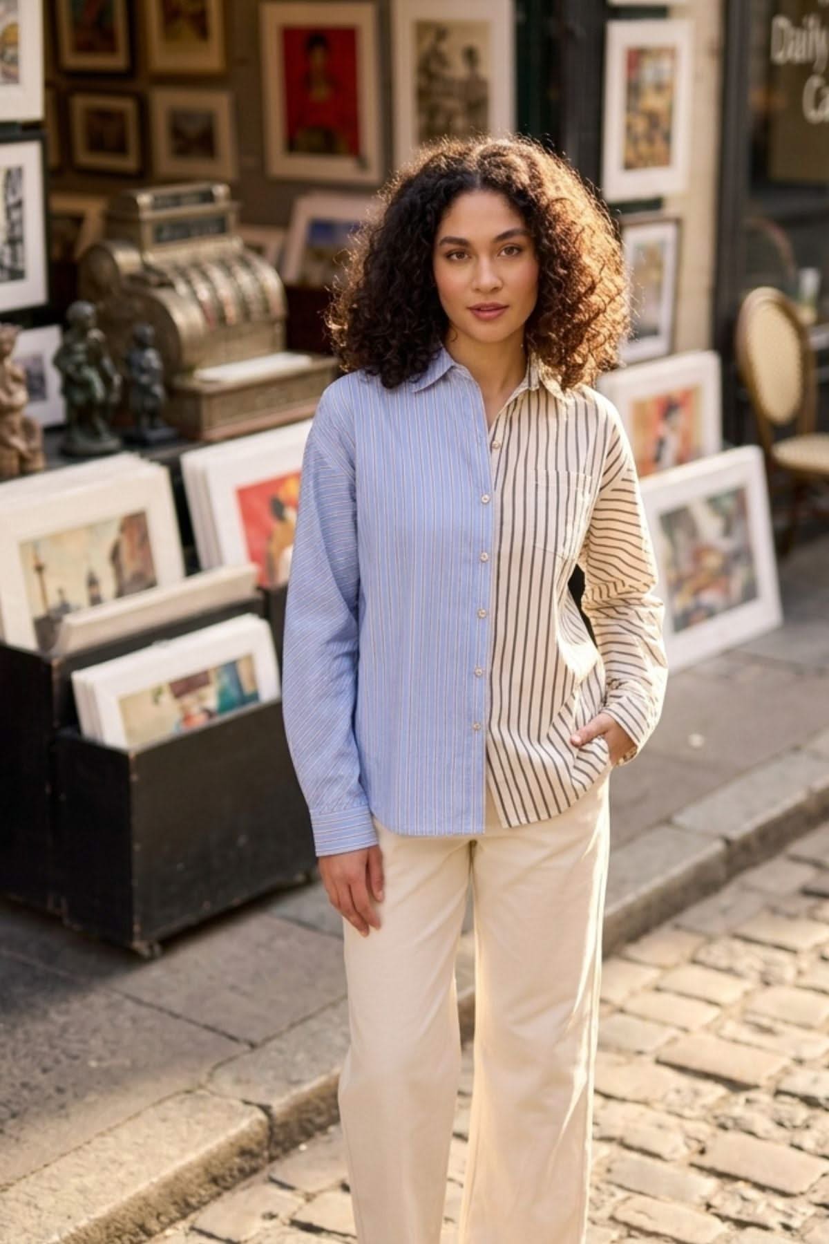 BLAKE HALF AND HALF STRIPE MIX SHIRT - Sunday Story