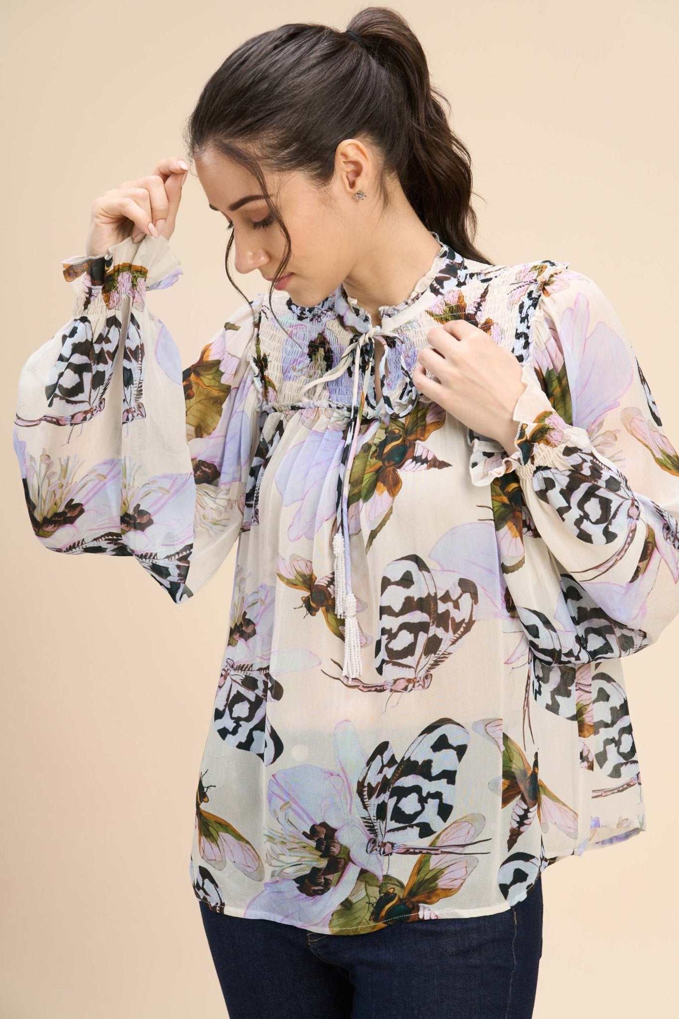 BREA VISCOSE GEORGETTE SMOCKED POET BLOUSE - Sunday Story