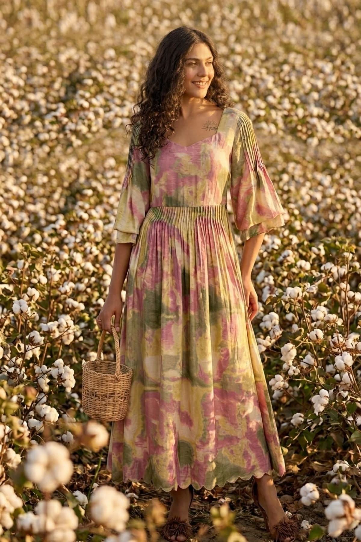 BREA VISCOSE PRINTED MIDI DRESS - Sunday Story