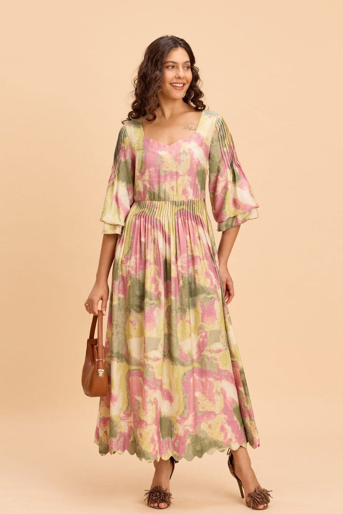 BREA VISCOSE PRINTED MIDI DRESS - Sunday Story