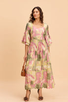 BREA VISCOSE PRINTED MIDI DRESS - Sunday Story
