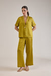 BRIDGET BRIGHT OLIVE LINEN SATIN SCALLOP DETAIL BLAZER & PANT CO-ORD - Sunday Story