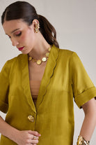 BRIDGET BRIGHT OLIVE LINEN SATIN SCALLOP DETAIL BLAZER & PANT CO-ORD - Sunday Story