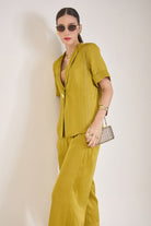 BRIDGET BRIGHT OLIVE LINEN SATIN SCALLOP DETAIL BLAZER & PANT CO-ORD - Sunday Story