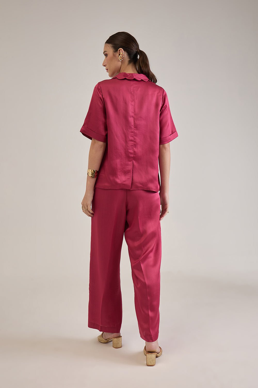 BRIDGET FUCHSIA LINEN SATIN SCALLOP DETAIL BLAZER & PANT CO-ORD - Sunday Story