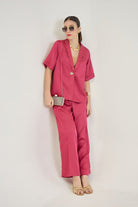 BRIDGET FUCHSIA LINEN SATIN SCALLOP DETAIL BLAZER & PANT CO-ORD - Sunday Story