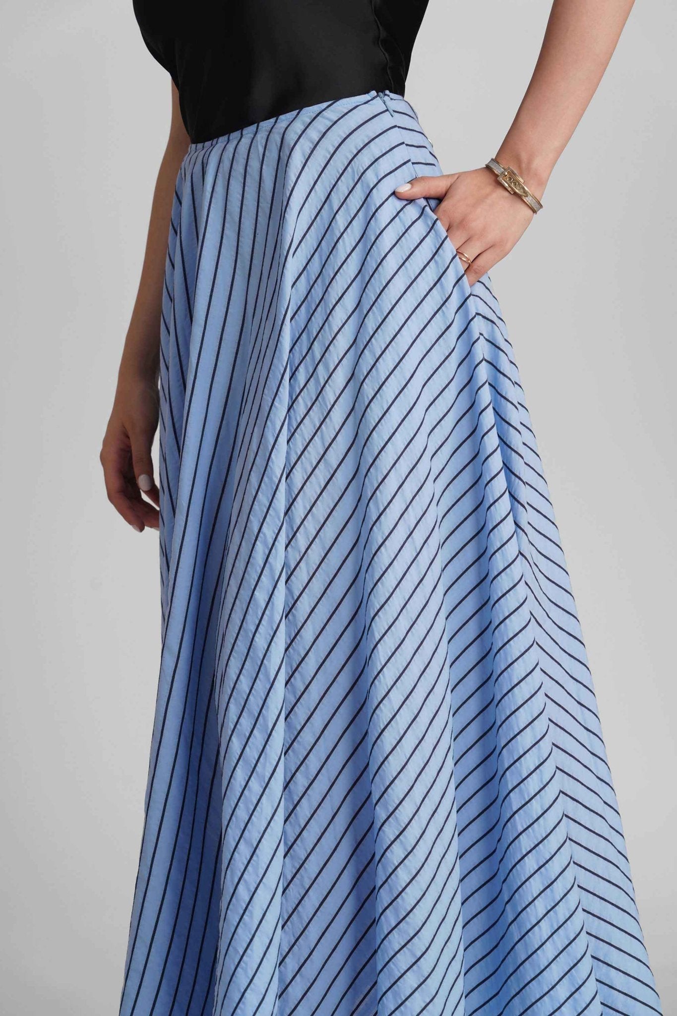 BRIONY CIRCULAR COTTON STRIPE MAXI SKIRT - Sunday Story