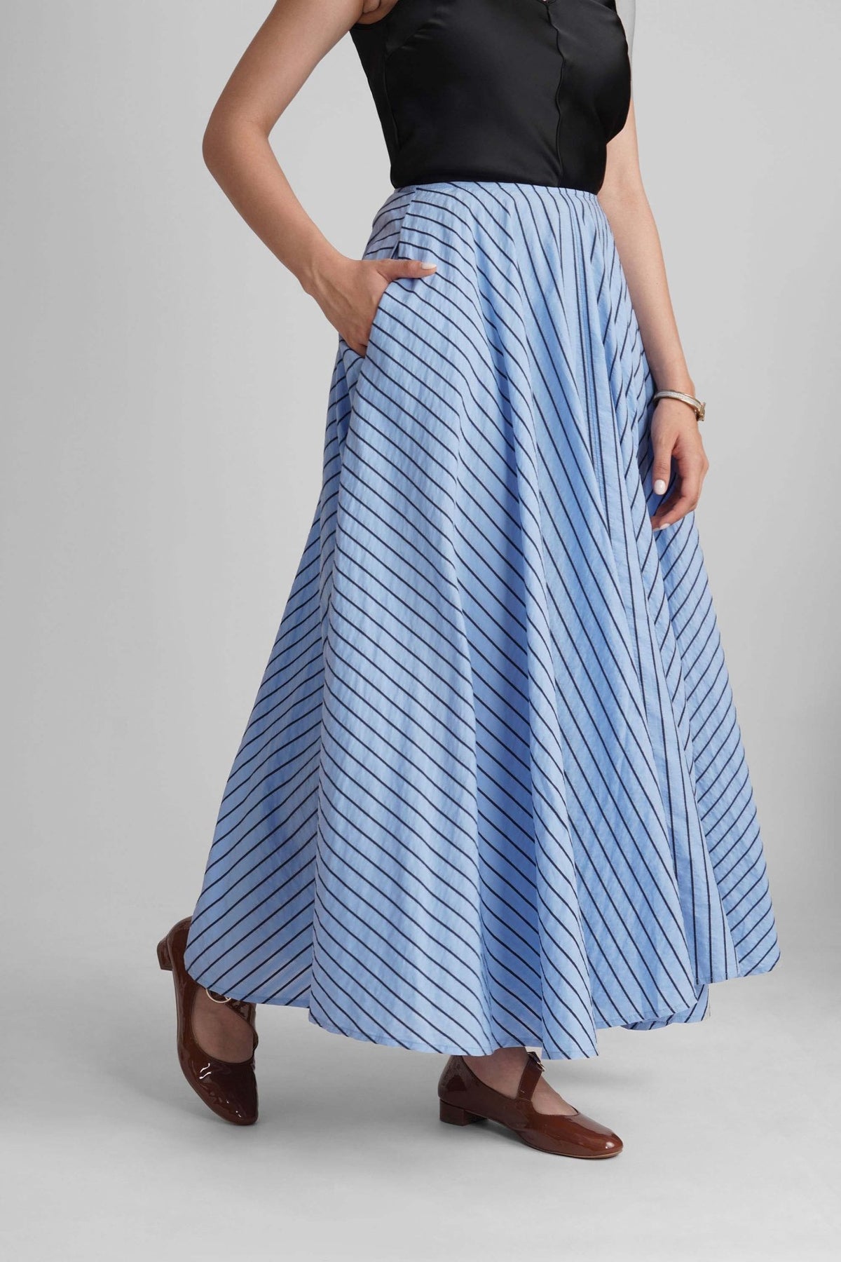 BRIONY CIRCULAR COTTON STRIPE MAXI SKIRT - Sunday Story