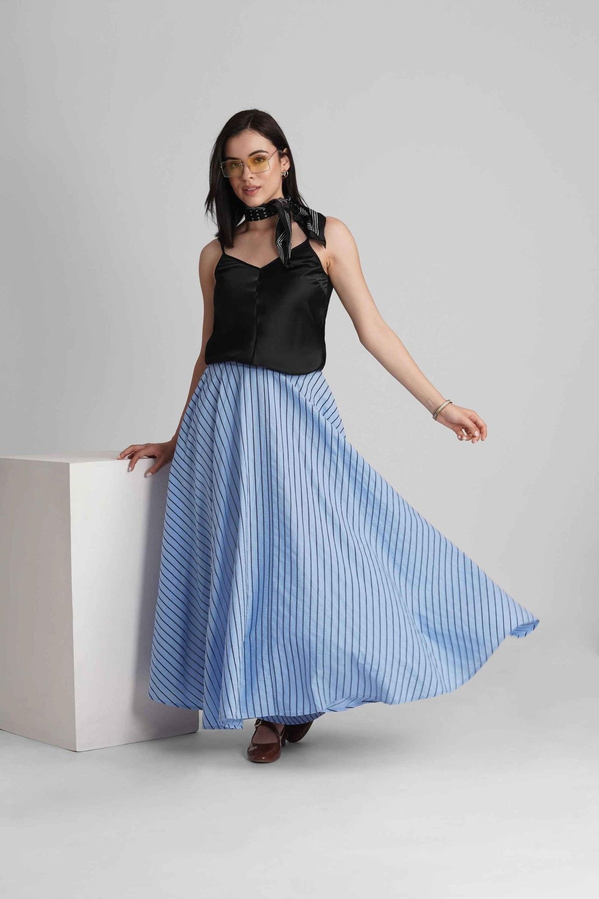 BRIONY CIRCULAR COTTON STRIPE MAXI SKIRT - Sunday Story