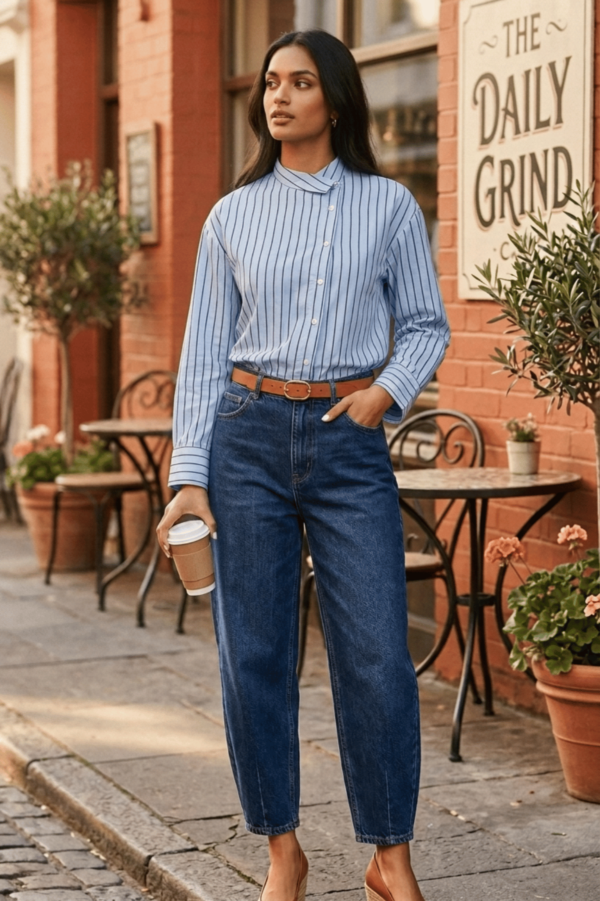 BRIONY COTTON STRIPE SHIRT WITH ASYMETRICAL PLACKET - Sunday Story