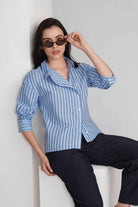 BRIONY COTTON STRIPE SHIRT WITH ASYMETRICAL PLACKET - Sunday Story
