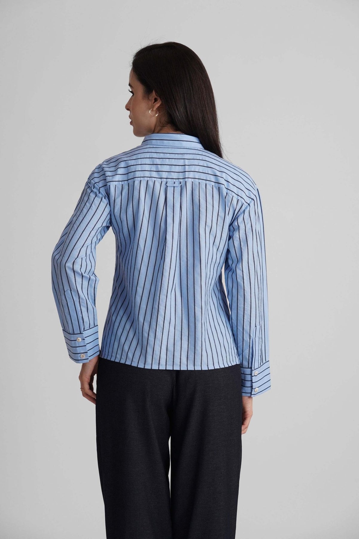 BRIONY COTTON STRIPE SHIRT WITH ASYMETRICAL PLACKET - Sunday Story