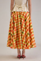 BRIONY PRINTED CHECK COTTON MIDI CIRCLE SKIRT - Sunday Story