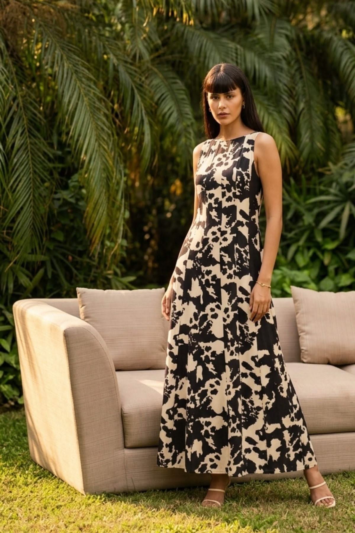 CALI PRINTED PANELLED FLARED MAXI DRESS - Sunday Story
