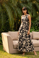 CALI PRINTED PANELLED FLARED MAXI DRESS
