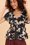 CALI PRINTED TOP WITH TIERED SLEEVES IN VISCOSE NYLON - Sunday Story