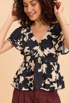 CALI PRINTED TOP WITH TIERED SLEEVES IN VISCOSE NYLON - Sunday Story