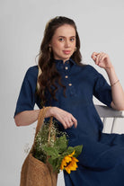 CALLIN A-LINE MAXI PANELLED DENIM DRESS - Sunday Story
