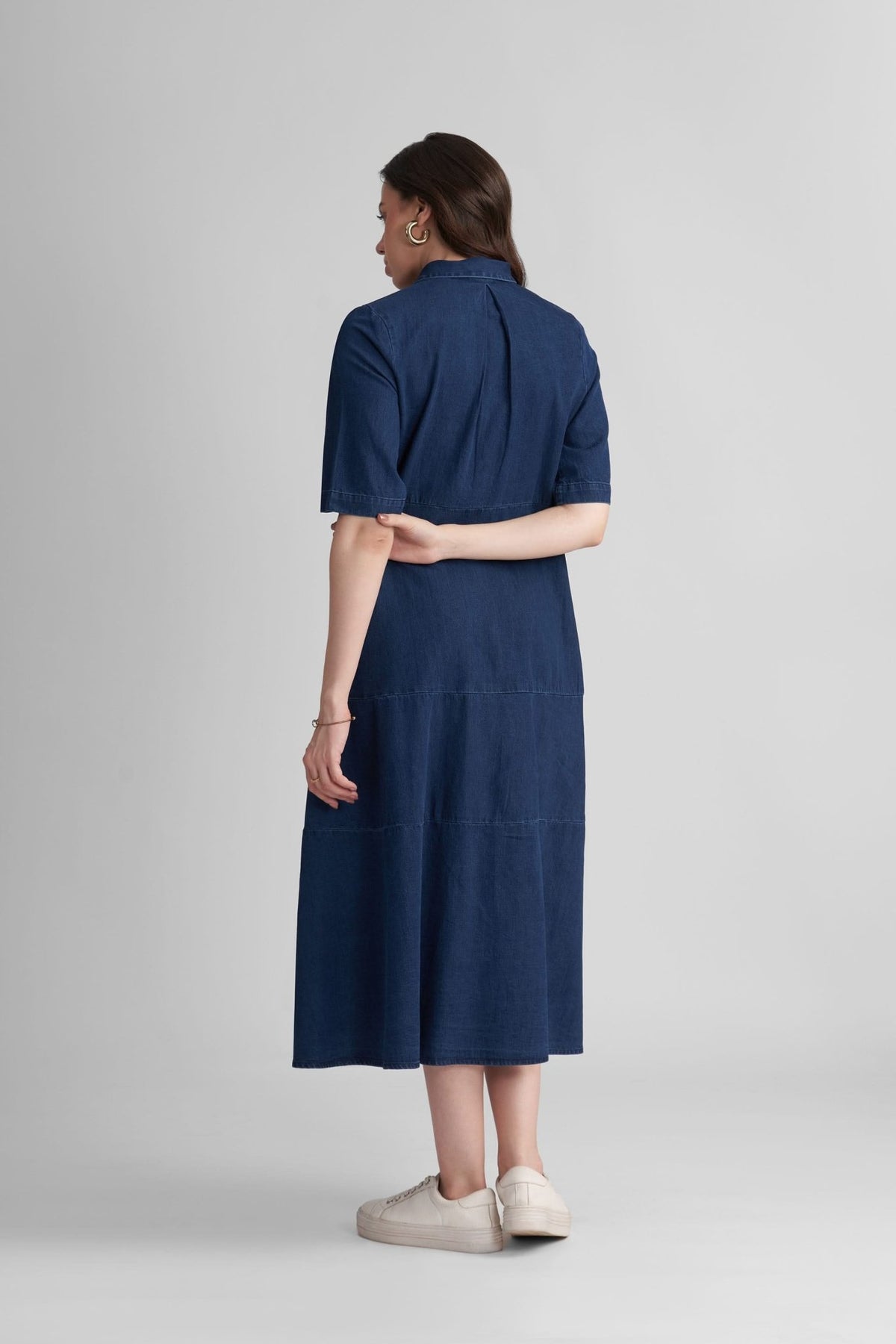 CALLIN A-LINE MAXI PANELLED DENIM DRESS - Sunday Story