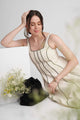 CAMILA PANNELED FIT AND FLARE LINEN MAXI DRESS
