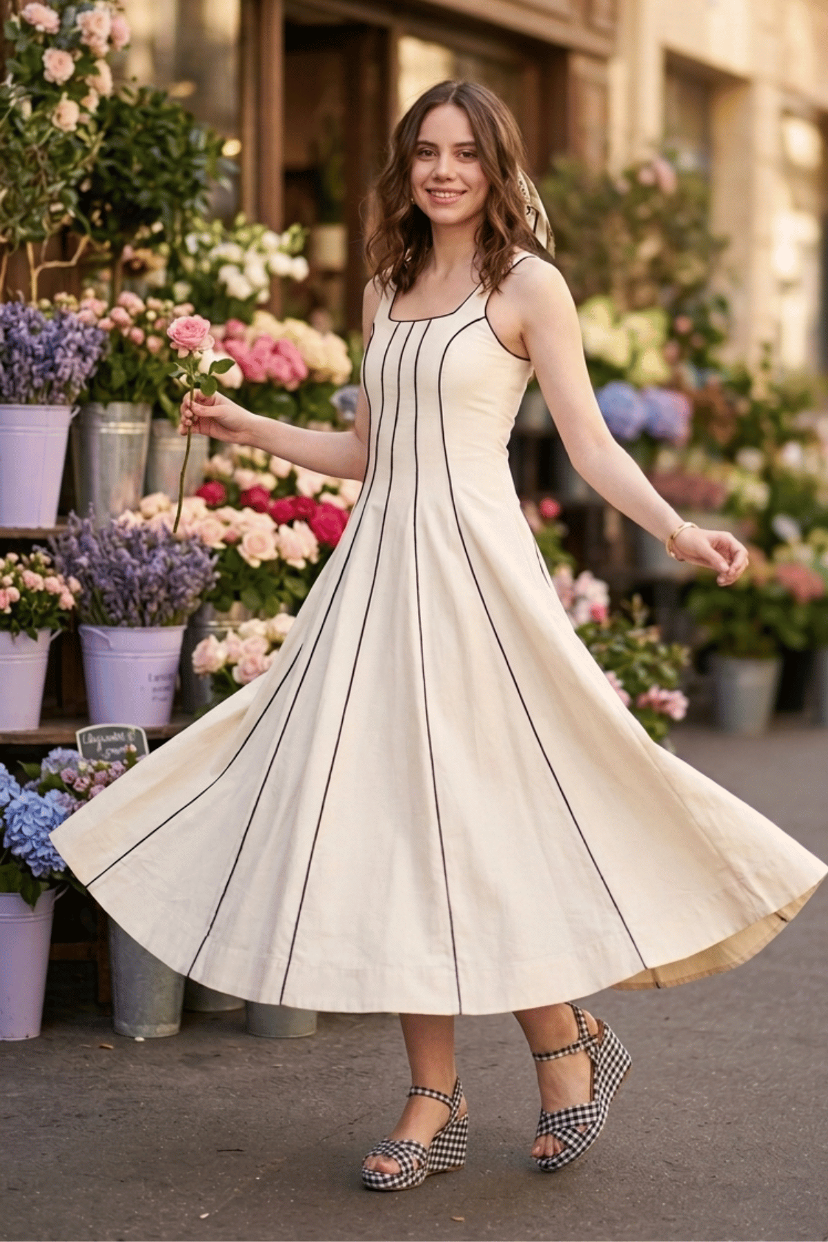 CAMILA PANNELED FIT AND FLARE LINEN MAXI DRESS - Sunday Story
