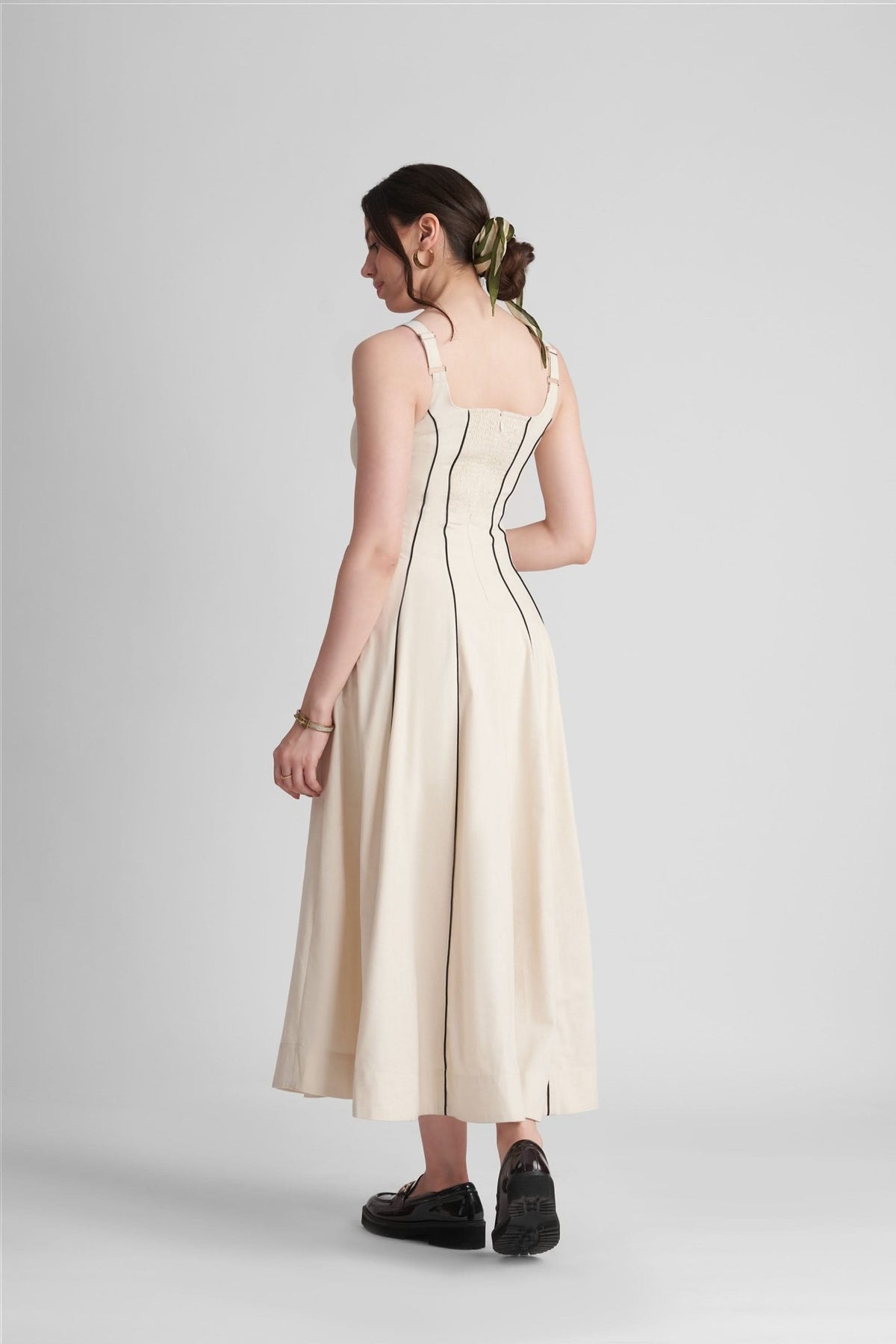 CAMILA PANNELED FIT AND FLARE LINEN MAXI DRESS - Sunday Story