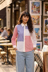 CARLA STRIPE COLOR BLOCK SHIRT WITH JEWEL BUTTONS - Sunday Story