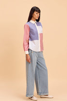 CARLA STRIPE COLOR BLOCK SHIRT WITH JEWEL BUTTONS - Sunday Story
