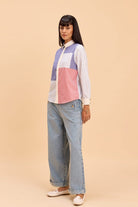 CARLA STRIPE COLOR BLOCK SHIRT WITH JEWEL BUTTONS - Sunday Story