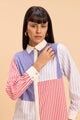 CARLA STRIPE COLOR BLOCK SHIRT WITH JEWEL BUTTONS