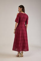 CHERRY COTTON SCHIFFLI FIT AND FLARED MIDI DRESS WITH 3D LACE DETAIL - Sunday Story