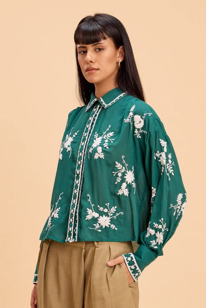 CORI MODAL EMBROIDERED SHIRT WITH VOLUMINOUS SLEEVES - Sunday Story