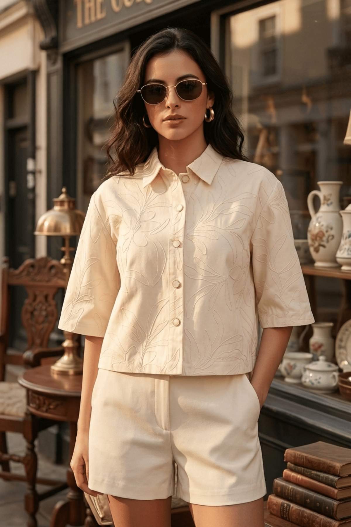 COVE EMBROIDERED COTTON SHIRT WITH JEWEL BUTTONS - Sunday Story