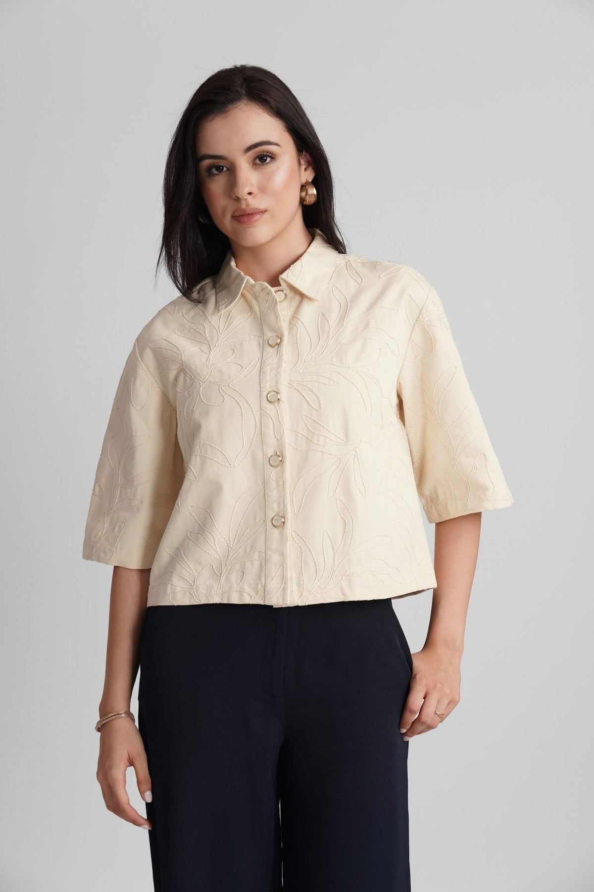 COVE EMBROIDERED COTTON SHIRT WITH JEWEL BUTTONS - Sunday Story