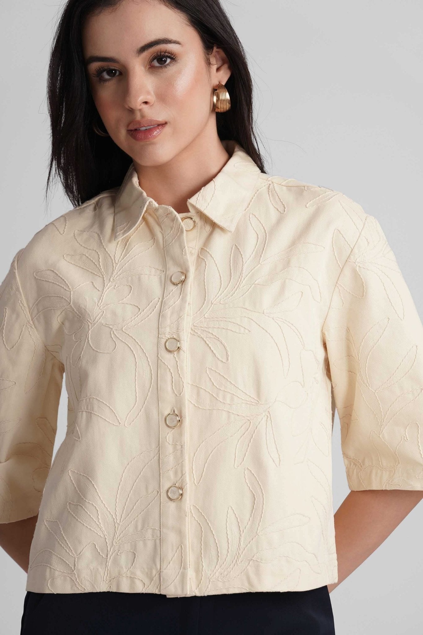 COVE EMBROIDERED COTTON SHIRT WITH JEWEL BUTTONS - Sunday Story