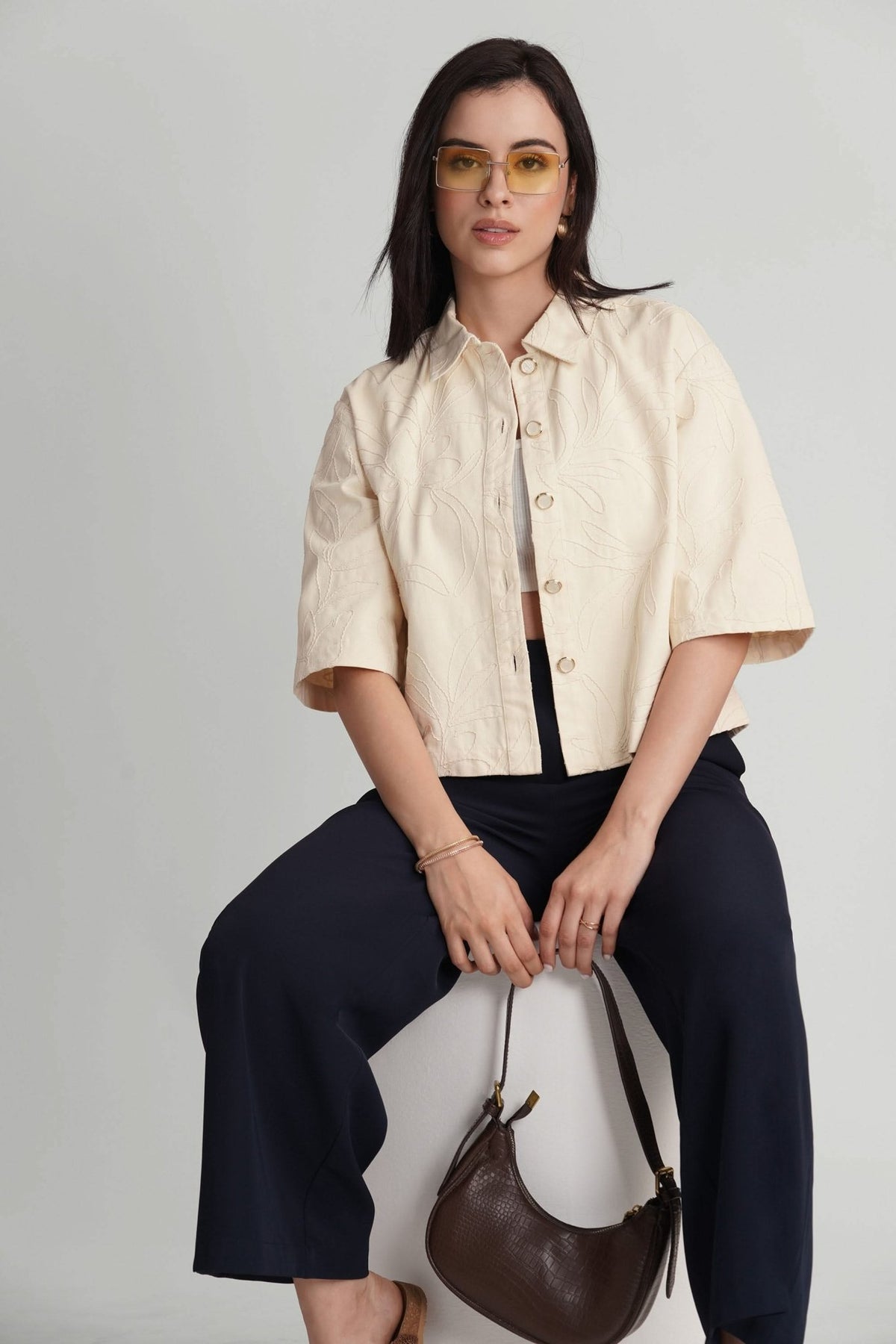 COVE EMBROIDERED COTTON SHIRT WITH JEWEL BUTTONS - Sunday Story