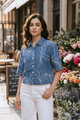 COVE EMBROIDERED DENIM SHACKET WITH JEWEL BUTTONS