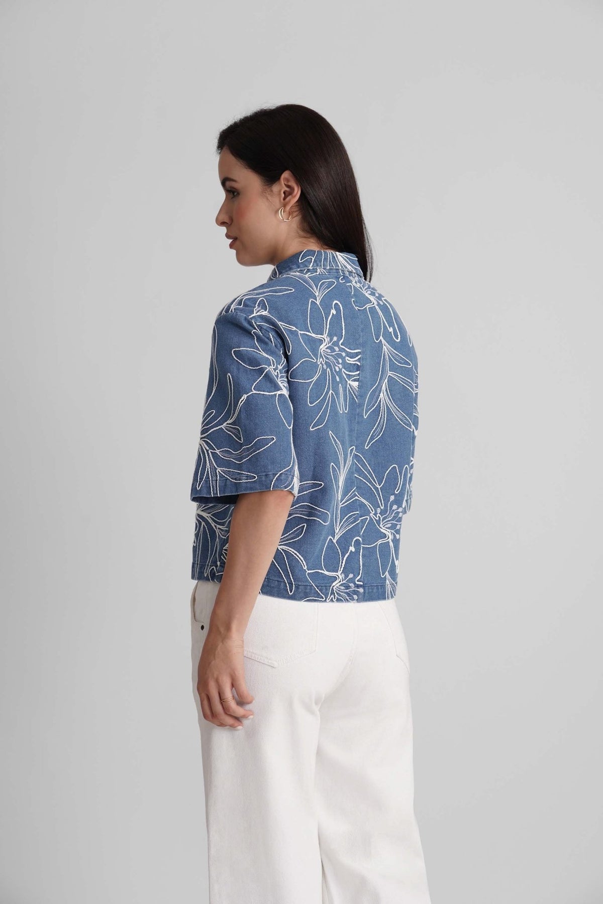 COVE EMBROIDERED DENIM SHACKET WITH JEWEL BUTTONS - Sunday Story