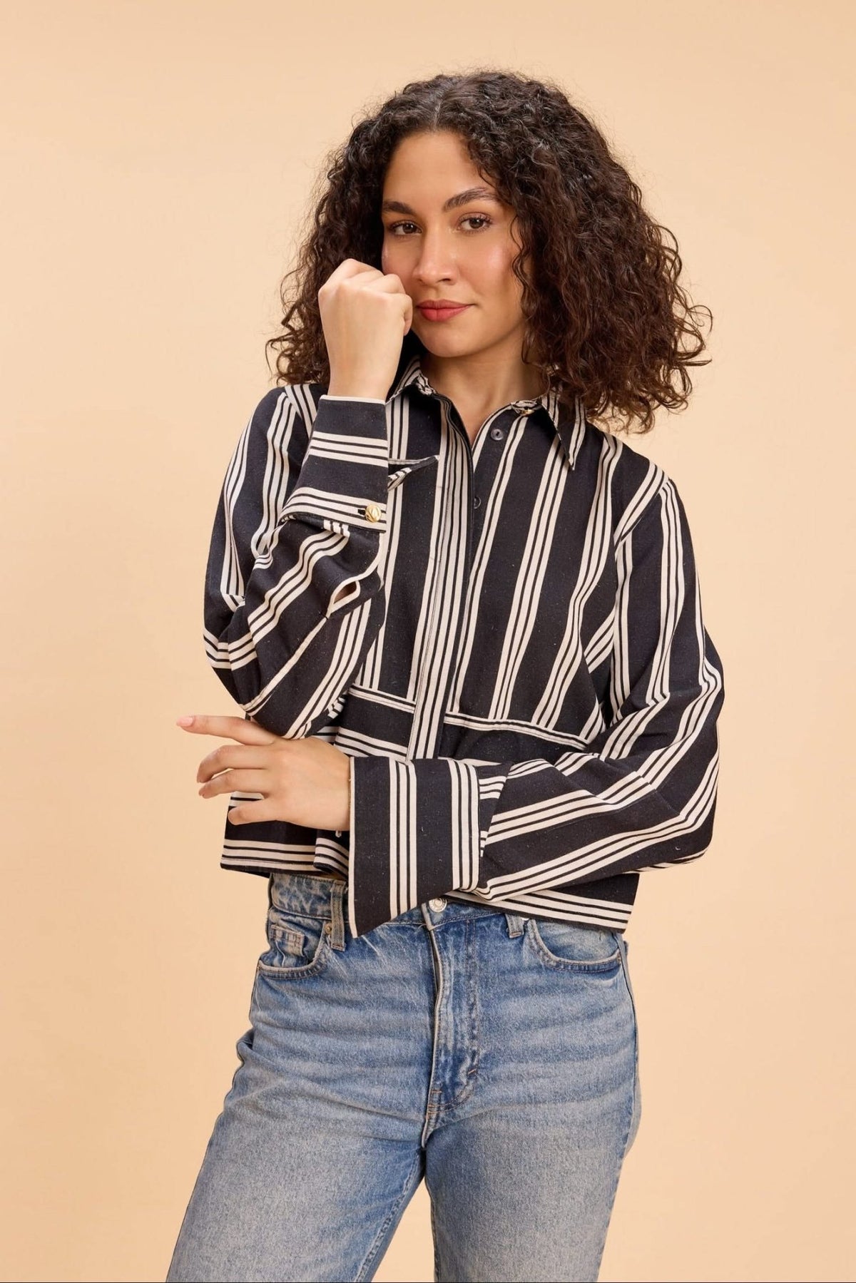 DAFFODIL STRIPE VISCOSE SHIRT WITH STATEMENT BUTTONS - Sunday Story