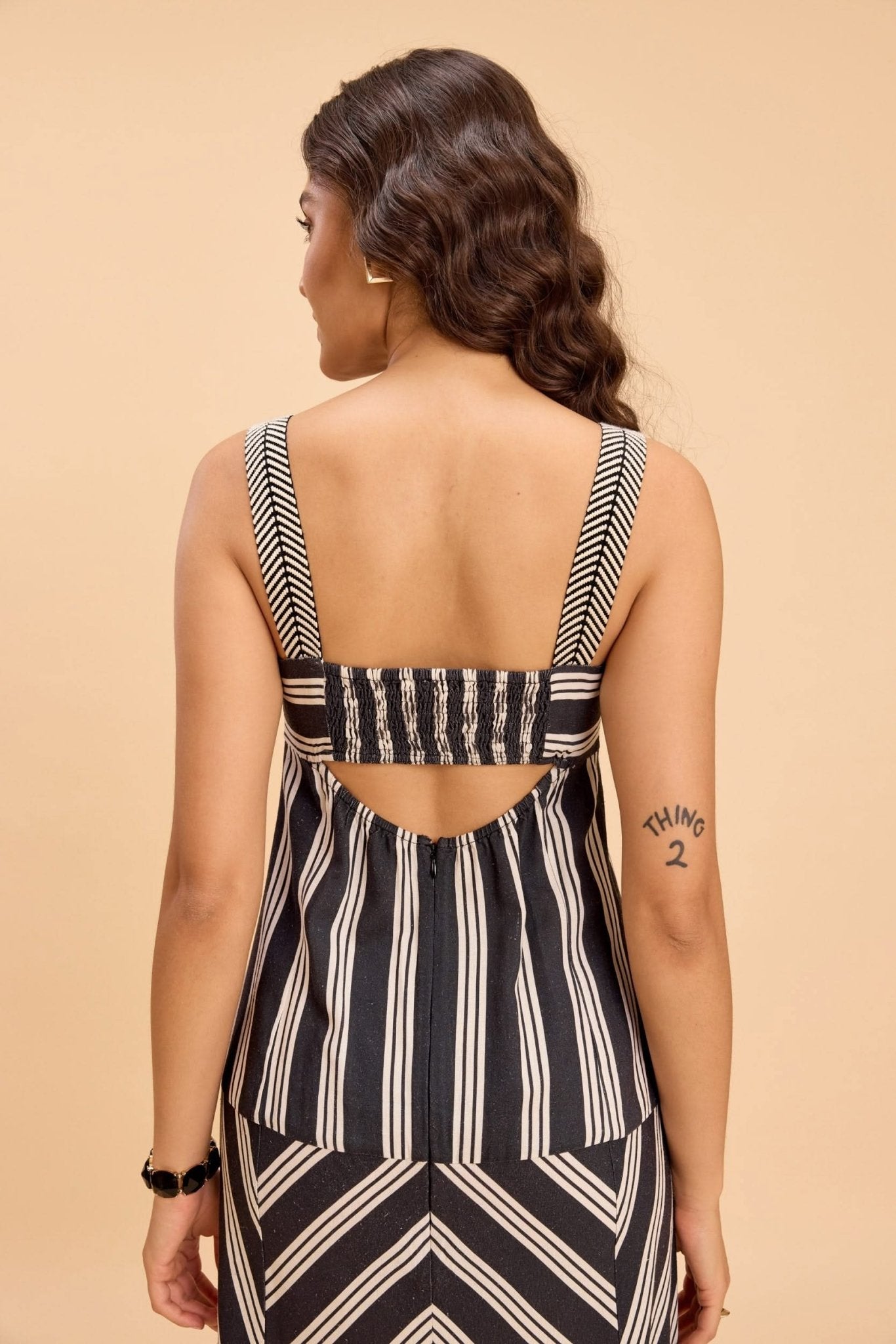 DAFFODIL STRIPE VISCOSE STRAPPY DRESS WITH BACK CUTOUT - Sunday Story