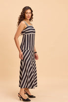 DAFFODIL STRIPE VISCOSE STRAPPY DRESS WITH BACK CUTOUT - Sunday Story
