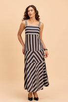 DAFFODIL STRIPE VISCOSE STRAPPY DRESS WITH BACK CUTOUT - Sunday Story