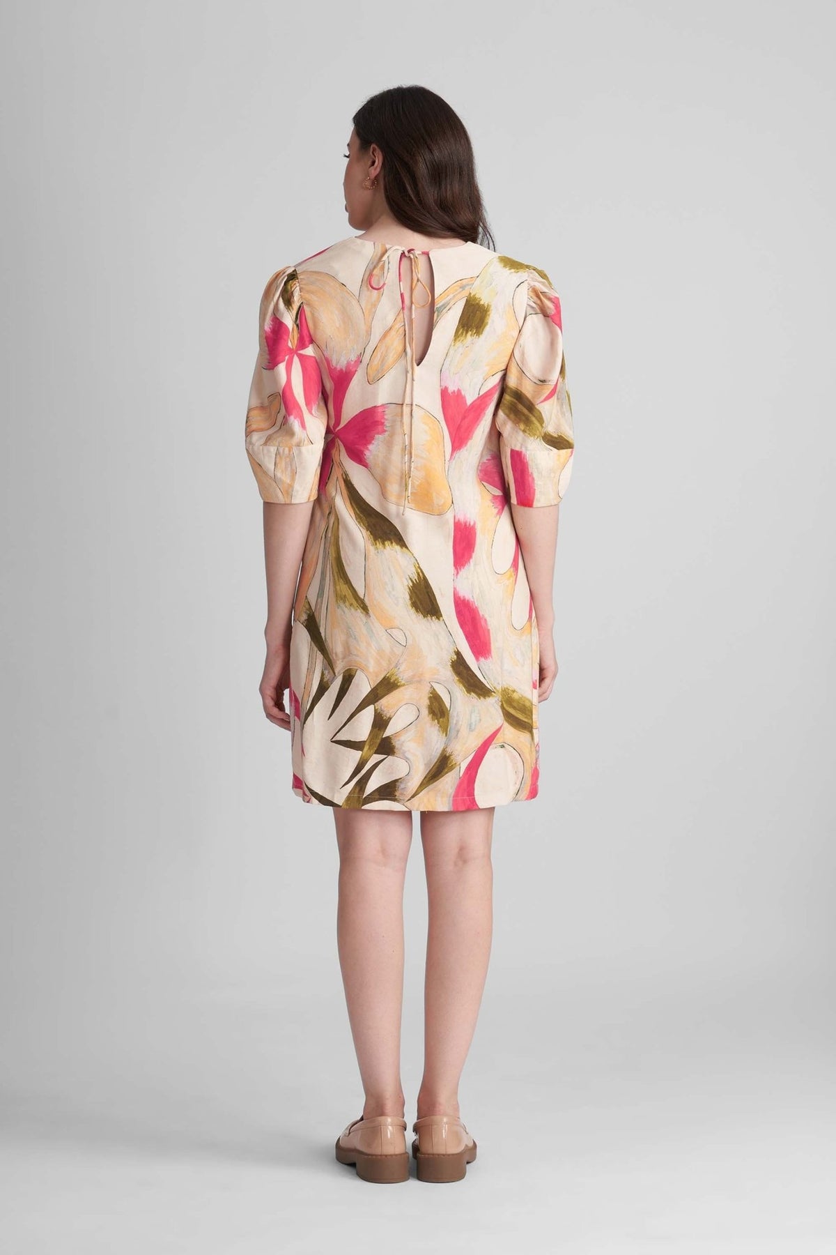 DAISY TWILL VISCOSE A-LINE PRINTED SHORT DRESS WITH LANTERN SLEEVES - Sunday Story