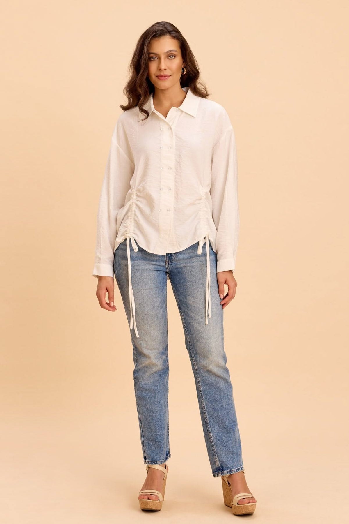 DANNA TEXTURED VISCOSE SHIRT WITH ADJUSTABLE HEMLINE - Sunday Story