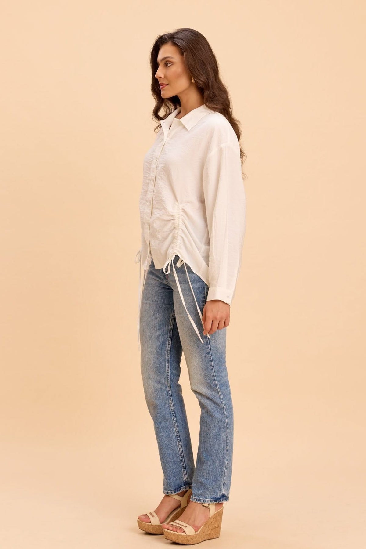 DANNA TEXTURED VISCOSE SHIRT WITH ADJUSTABLE HEMLINE - Sunday Story