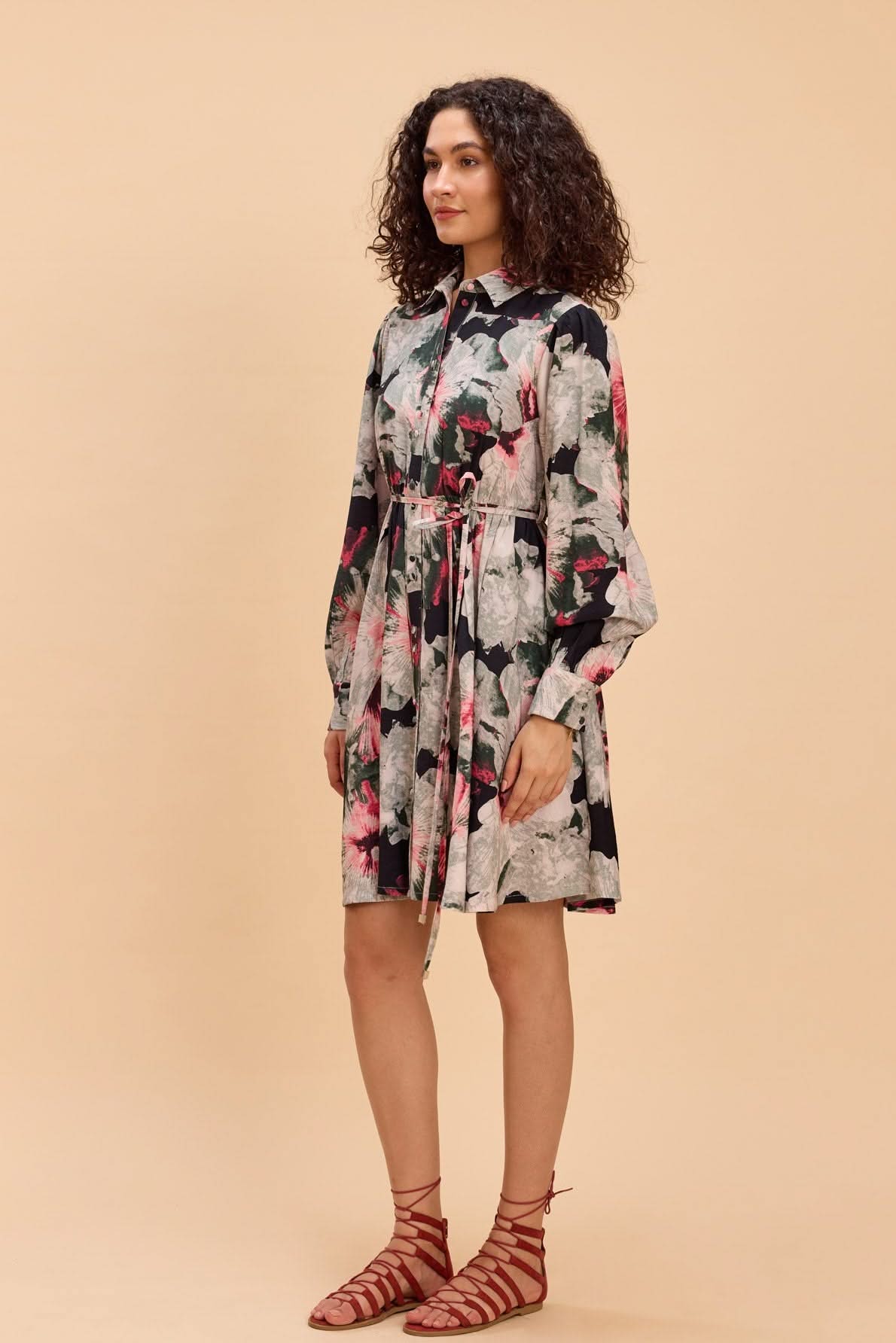 DANNI FLORAL FIT AND FLARE SHIRT SHORT DRESS - Sunday Story